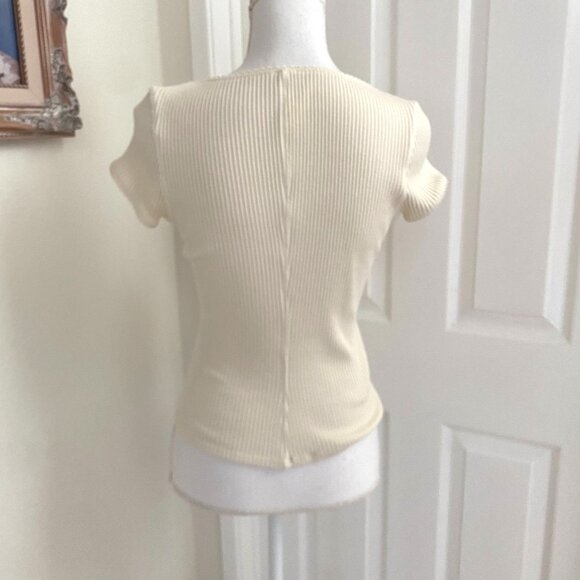 Free People Intimately Ribbed Button Front Top Size Medium Cream Beige Feminine - Picture 3 of 9